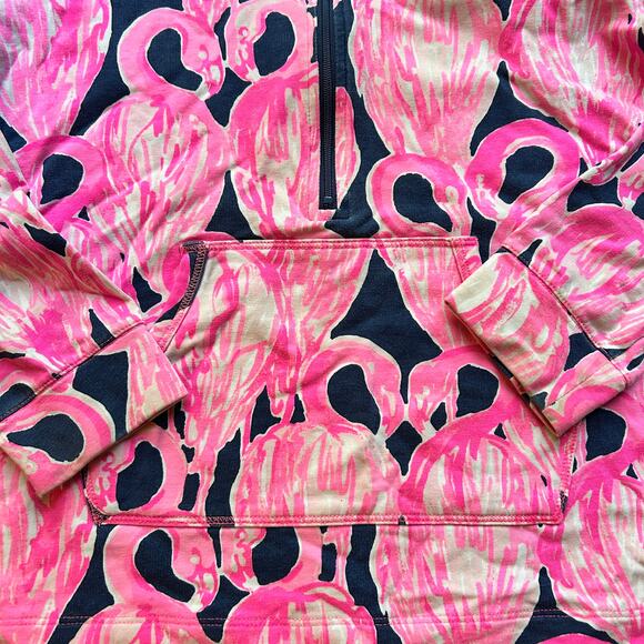 Lilly Pulitzer Girls Skipper Popover Top 1/2 Zip Flamingo Pink Navy Sz XL 12-14 - Picture 2 of 8